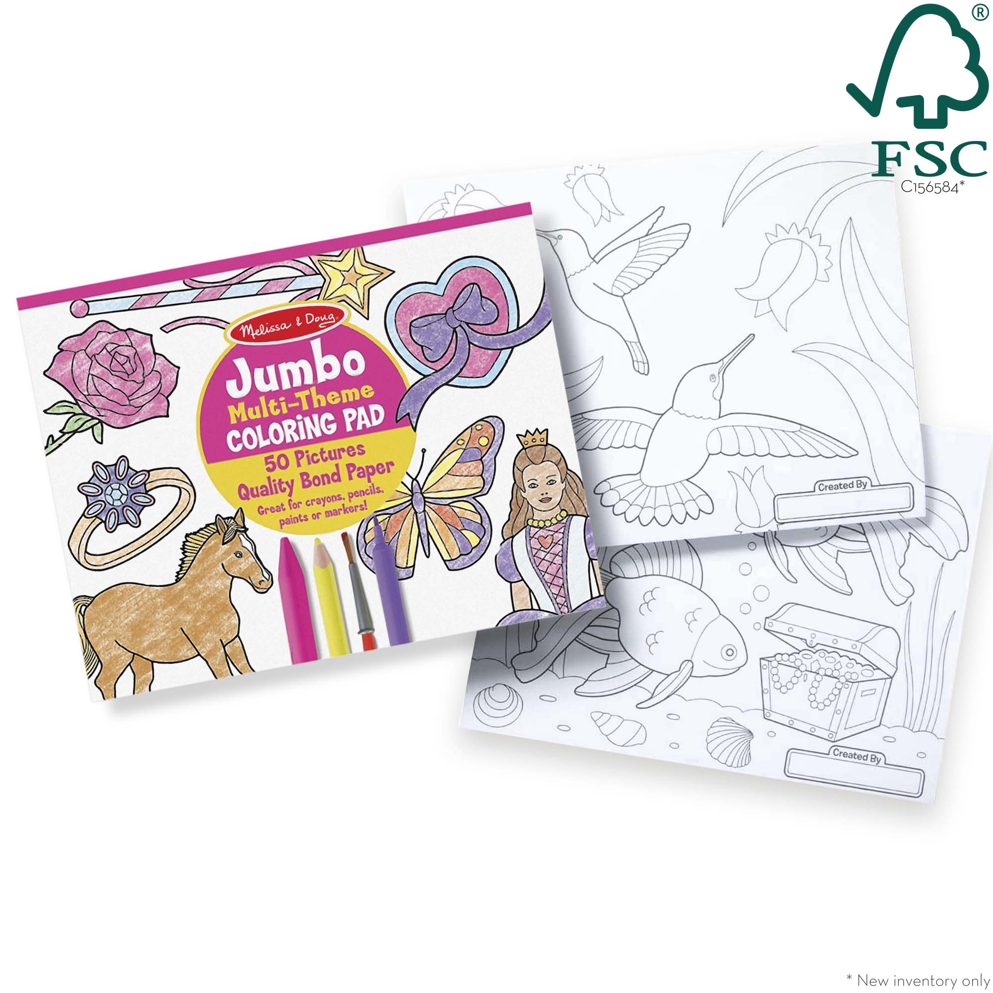 Jumbo 50-Page Kids' Coloring Pad - Horses, Hearts, Flowers, and More