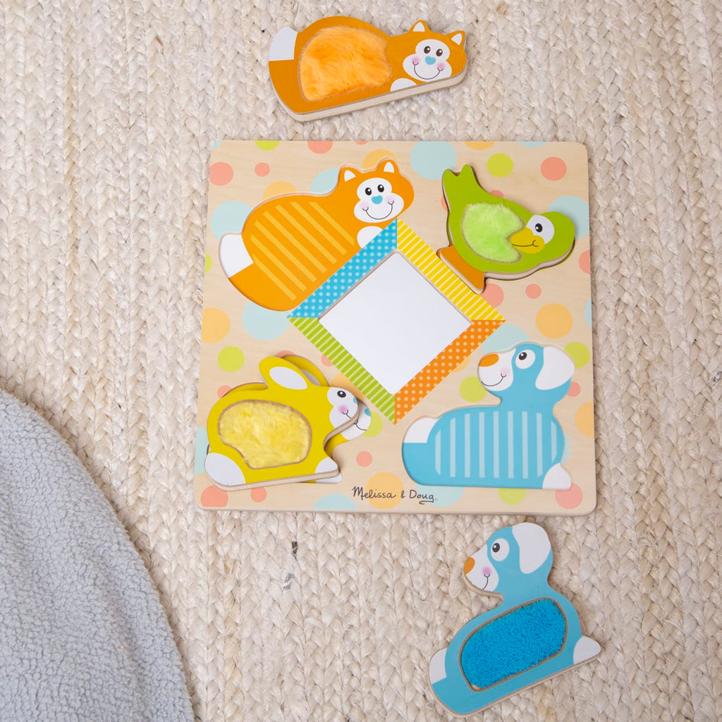 First Play Wooden Touch and Feel Puzzle Peek-a-Boo Pets With Mirror